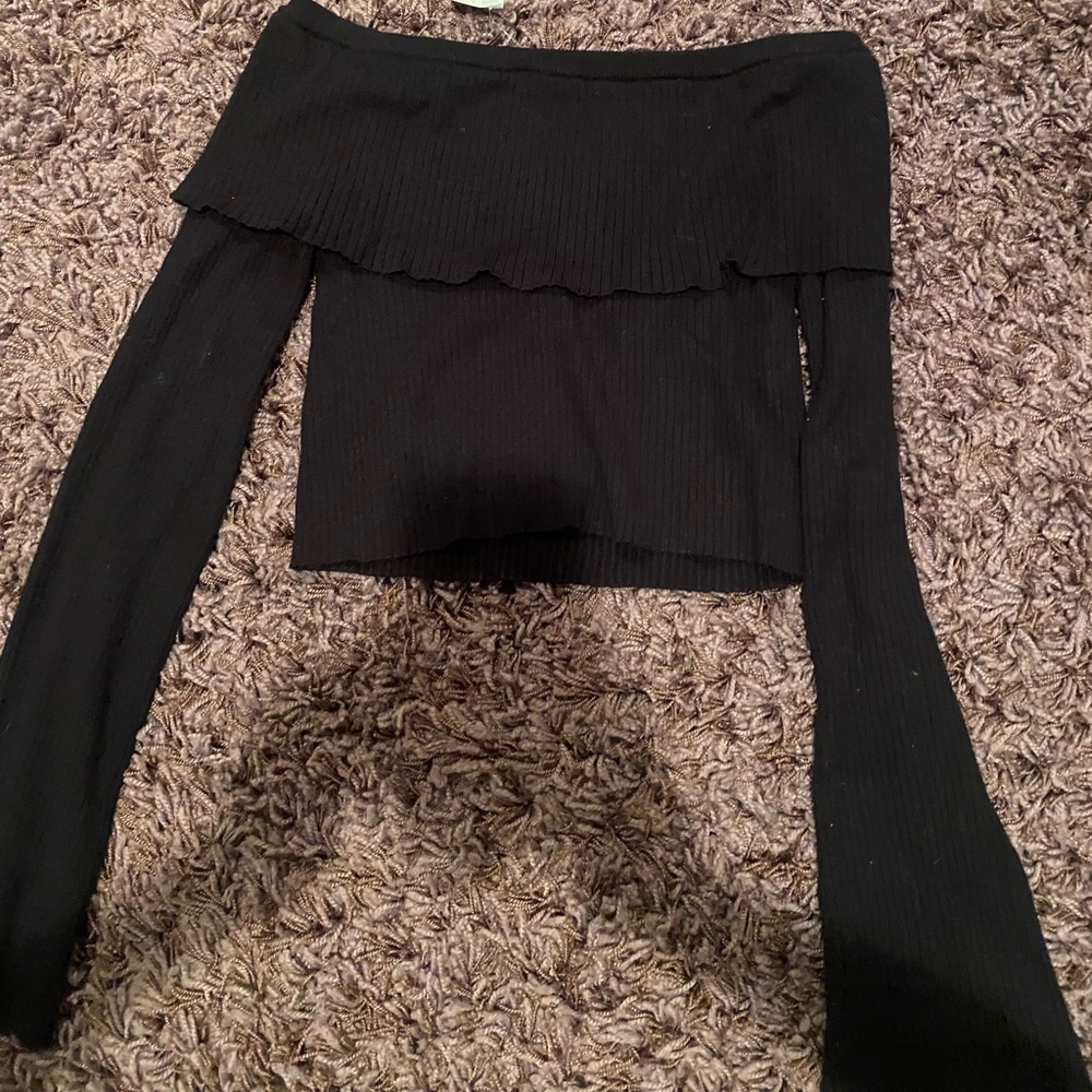 BLACK KNIT TIGHT SWEATER OFF SHOULDER